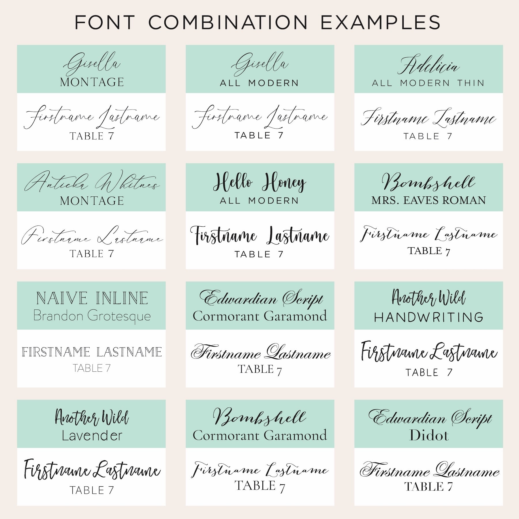 Proof Print Place Cards - Escort Cards-font_combo_escort_card_examples-Cardstock Warehouse