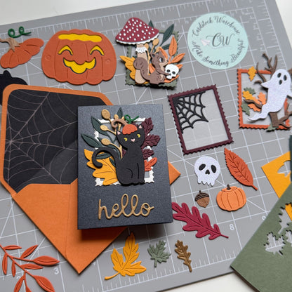 Mini Halloween Card using Onyx, Pitch Black, Orange Fizz, Rust, Claret, Gialloro, Seaweed, and Antique Gold