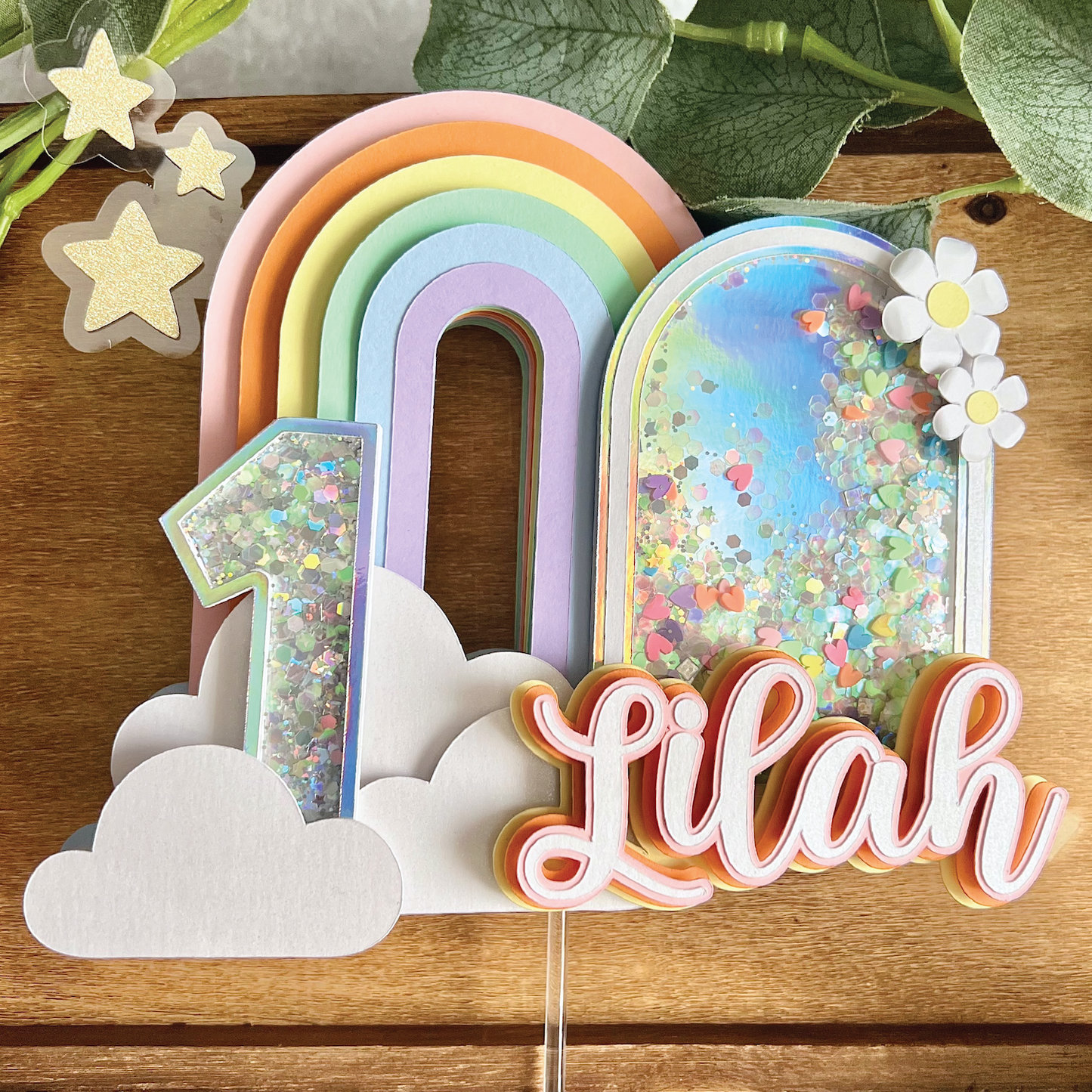 Pastel Dreams and Rainbow Holographic First Birthday Rainbow Cake Topper