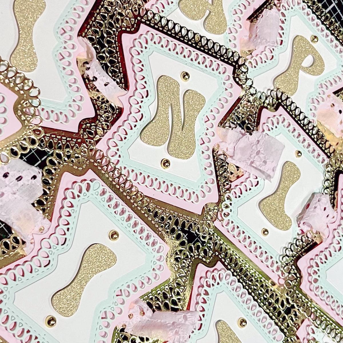 In Love With Paper craftroom banner using Gold MirriSparkle, Powder Green, Candy Pink, and Gold Mirror papers