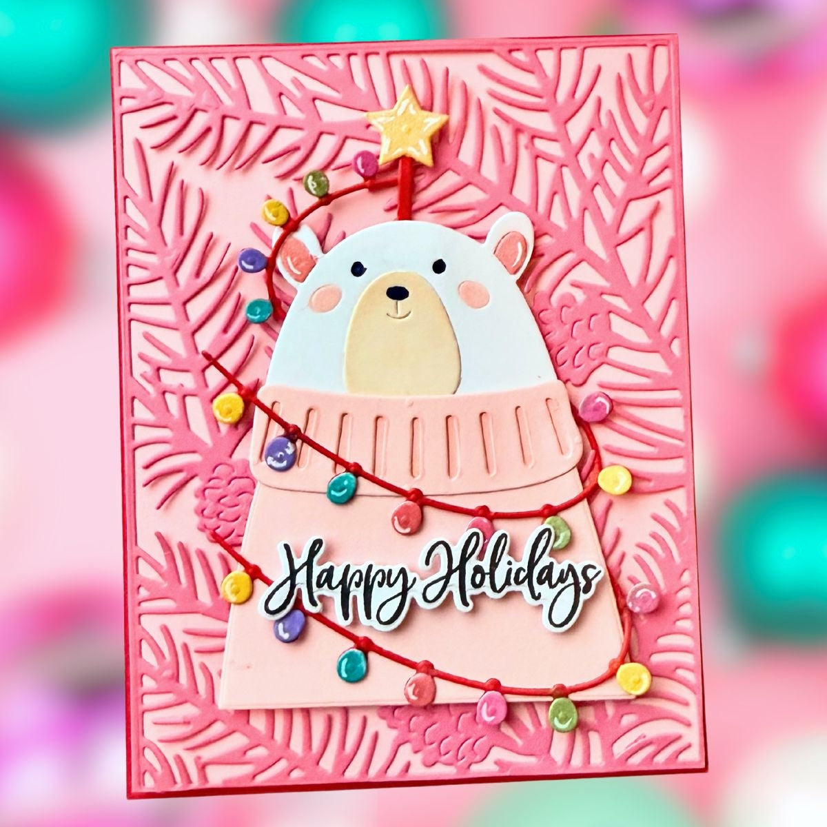 Pink Holiday Card using Lessebo Blossom, Flamingo, Bubblegum, Cherry, and White papers from Sweetheart Shades Multipack