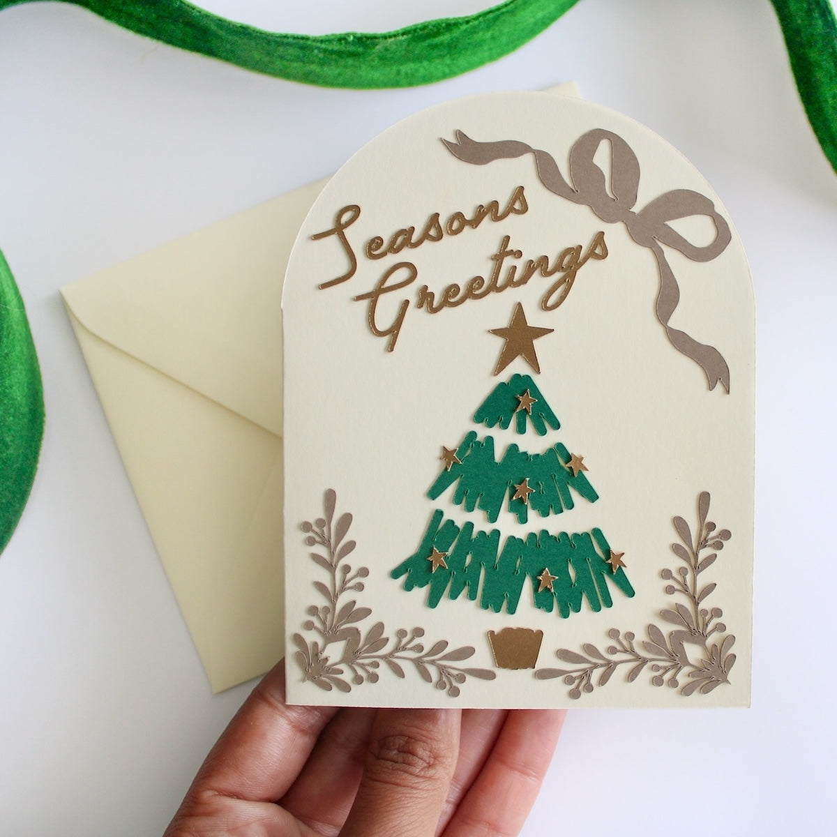 rustic seasons greetings Christmas card with Lessebo Colours paper