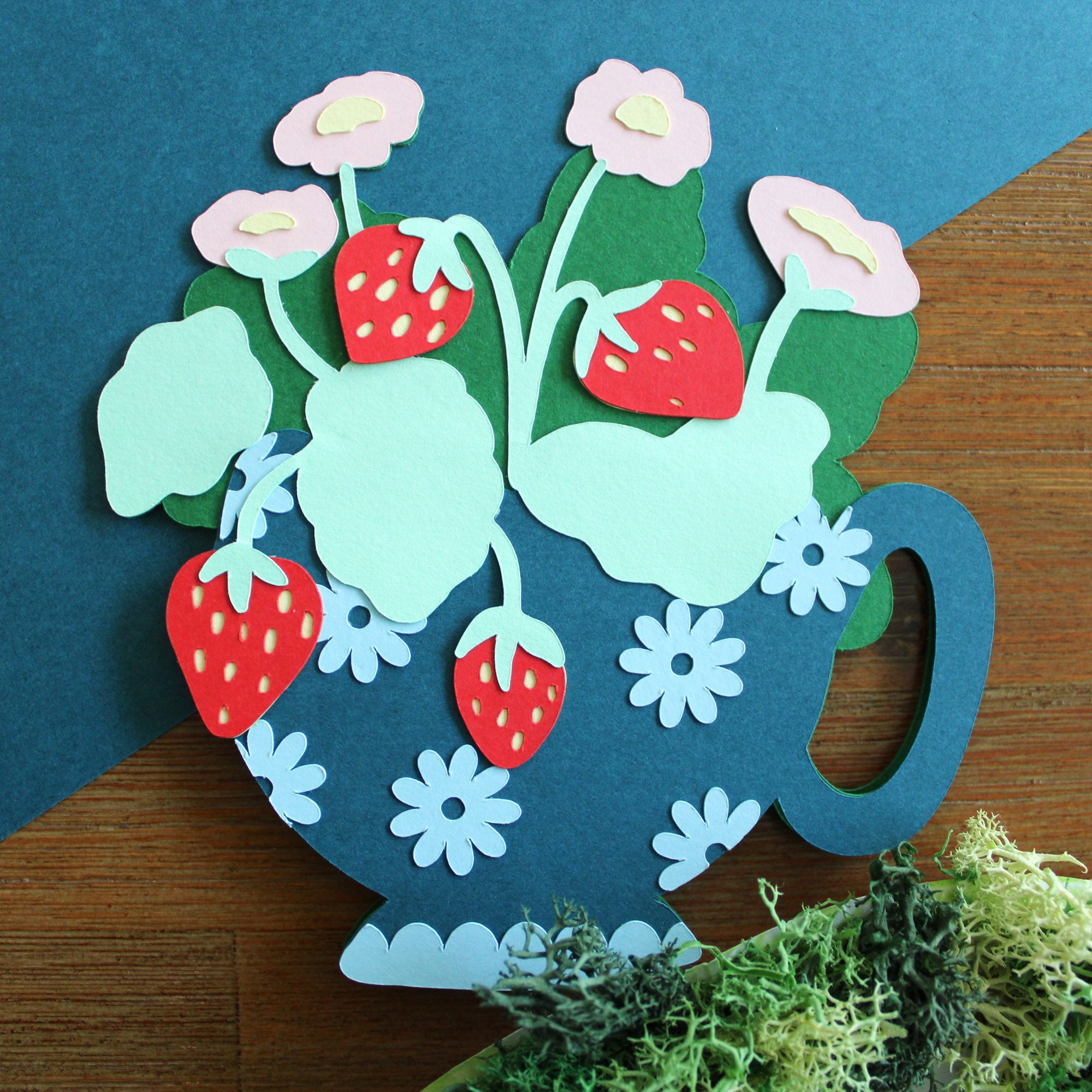 Strawberry Tea Cup Handmade Card