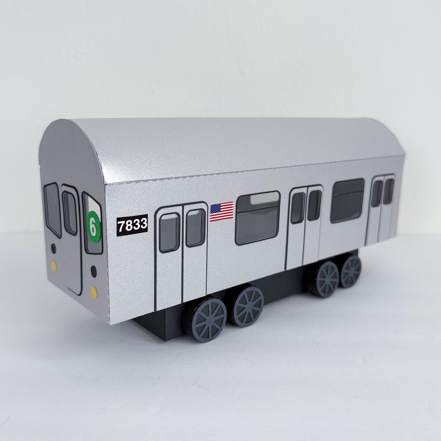 3d paper subway train made with Stardream Silver paper