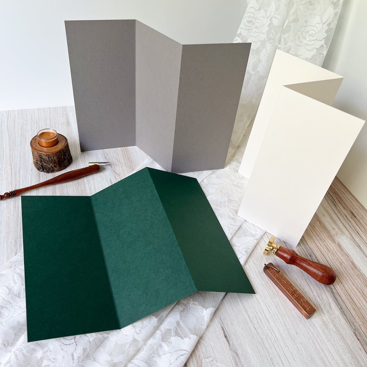 Evergreen Linen Tri Fold Card
