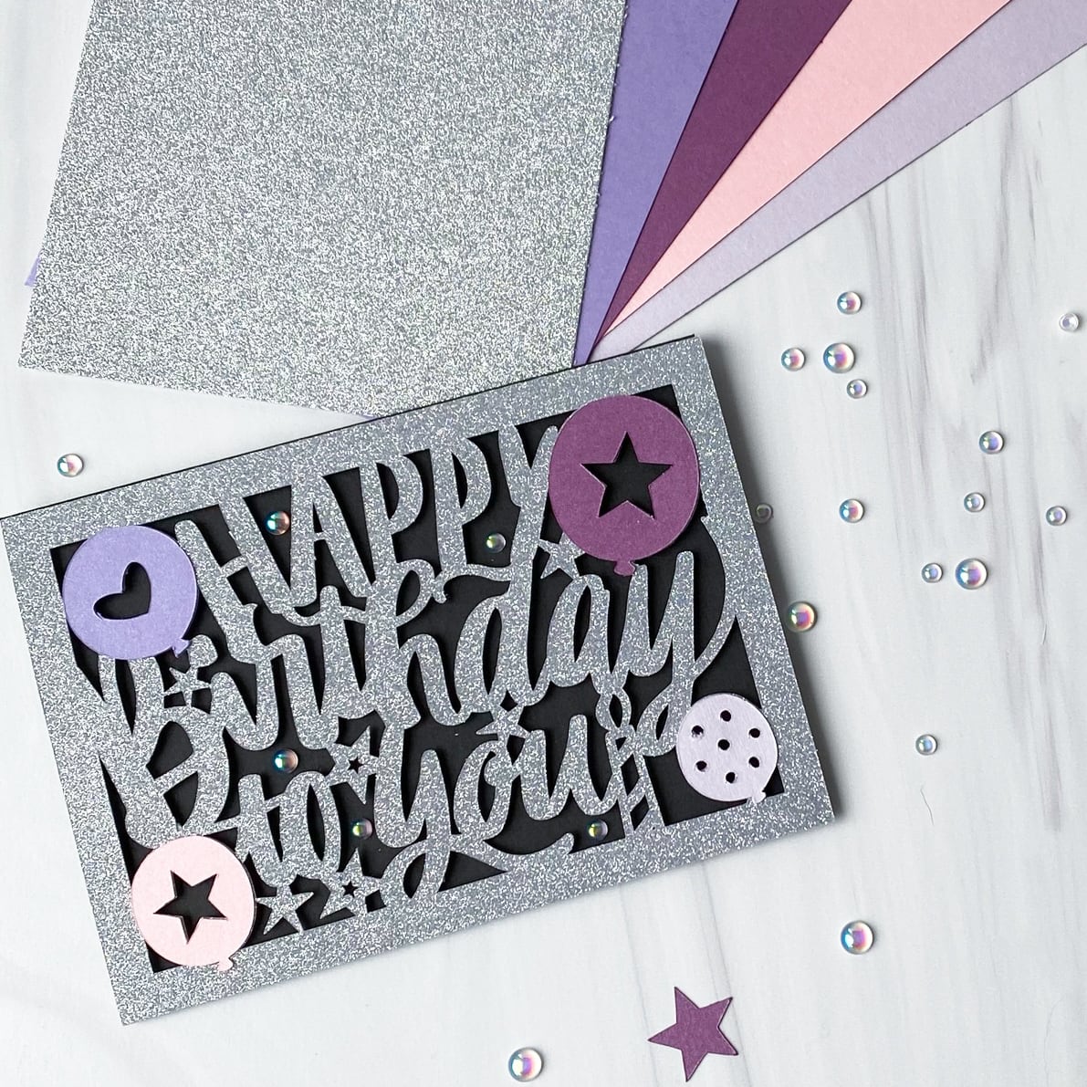 Gold/Silver Diamond Print Inkjet Glitter Cardstock Happy Birthday Card